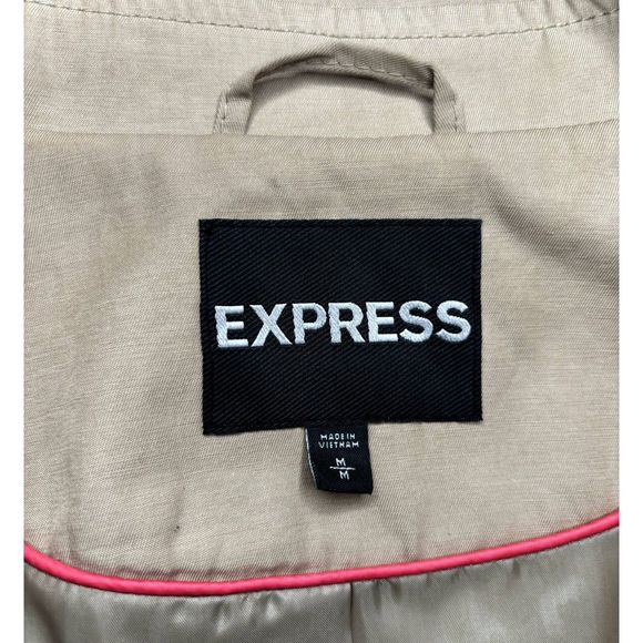 Express Womens Beige Trench Coat Jacket Functional Buttons Double Breasted - Picture 6 of 9